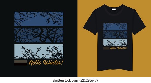 Vector illustration in the form of tree and the message: Hello Winter. The New York City. Typography, t-shirt graphics, slogan, print, poster, slogan, banner, flyer, postcard