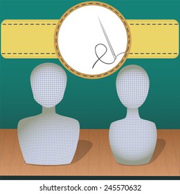 Vector illustration in the form of two mannequins with a needle and thread