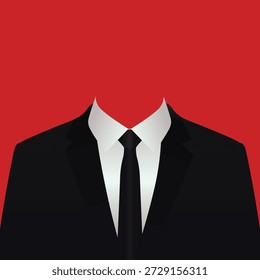 Vector illustration of a formal black suit and tie designed for ID photo and official portrait use