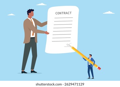 Ilustração vetorial de um contrato formal assinado entre dois empresários
