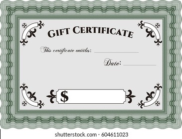 Vector illustration of Formal Gift Certificate template. Elegant design. With guillotine pattern. Vector illustration. 
