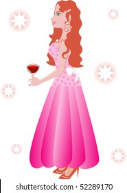 Vector Illustration of Formal Gown 2. A woman holding a glass of wine.