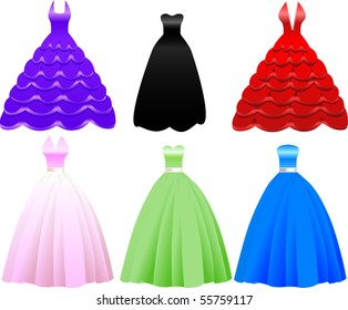 Vector Illustration of Formal Gown Dress Icons. May also be used for Fashion, Banquets, Sweet Sixteen, Quinceanera, Wedding or Prom.