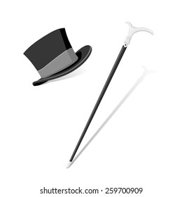 A vector illustration of a formal top hat and cane. Top hat and cane. Evening and formal wear.