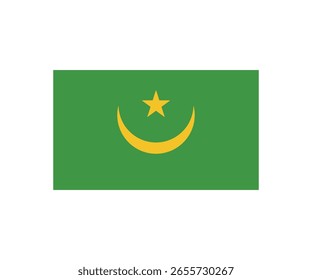Ilustración vectorial de la antigua bandera nacional de Mauritania, con un fondo verde con una media luna dorada centrada y una estrella. Este diseño de inspiración islámica simboliza la fe y la identidad nacional