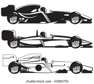 vector illustration of  formula 1. three sports racing car.