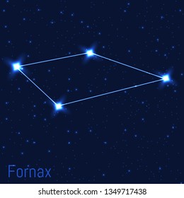 Vector illustration of Fornax constellation. Astronomical Furnace. Cluster of realistic stars in the dark blue starry sky.