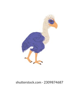 Vector illustration of Fororakos, a family of extinct flightless giant birds of prey. Concept of prehistoric period animals of ice age, cartoon character hand drawn design style