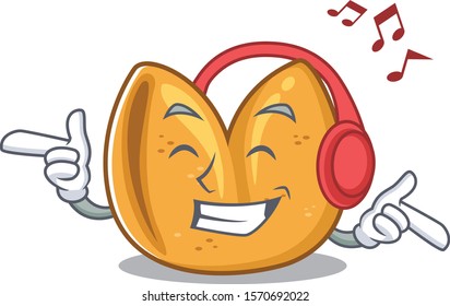 Vector illustration of fortune cookie cartoon style Listening music