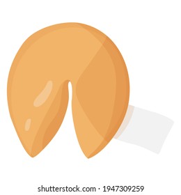 Vector illustration of fortune cookie. Isolated on white background. Food, dessert, good fortune theme.