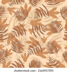 Vector illustration Fossil of dinosaur footprints of fern and palm leaves, Jurassic period.