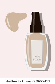 vector illustration of a foundation bottle with a label with copy space, on light pink background