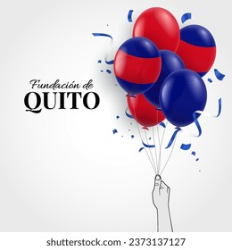 Ilustración vectorial del Día de la Fundación de Quito. Mano con globos.
