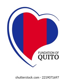 Ilustración vectorial de la Fundación de Quito. Bandera de Quito en forma de corazón

