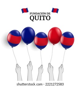 Vector Illustration of  Foundation of Quito. Hand with balloons.
