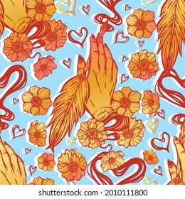 Vector illustration. Fountain pen hand, write in ink, handmade, light blue background, seamless pattern