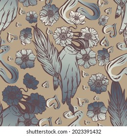 Vector illustration. Fountain pen hand, write in ink, handmade, seamless pattern, grey ocher background