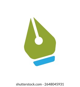 Ilustração vetorial da caneta de fonte Nib - Ponta verde e ícone de base azul