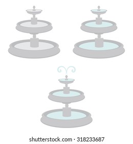 Vector illustration fountain with water splash. City element. Full and empty fountain vector icon set