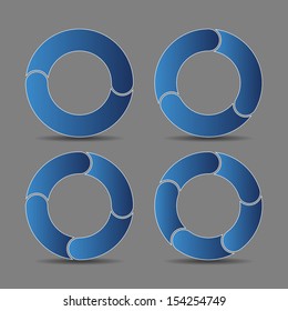 Vector illustration of four abstract arrows in blue tone. Puzzle circle vector.