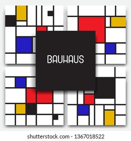 Vector illustration of four abstract bauhaus backgrounds, templates collection in mondrian style for cover design