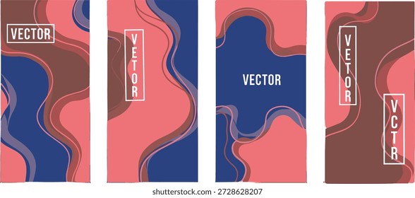 Ilustração vetorial de quatro banners verticais abstratos com formas orgânicas, tons terrosos e variações de tipografia estilizada