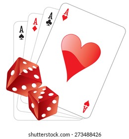 Vector illustration of four aces with two dices.
