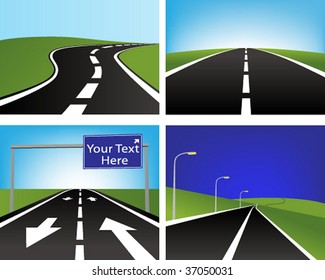 Vector illustration of four asphalt roads