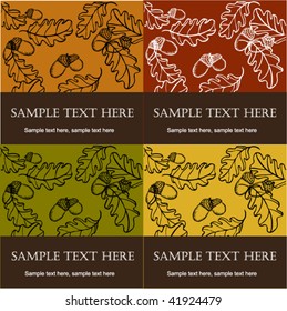 Vector illustration four autumn cards with oak leaves and acorns