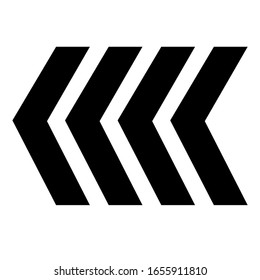 Vector illustration of four bar chevron or four left arrows or four less than signs icon in black isolated on white background. 