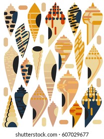 Vector illustration of four beautiful seashells. Flat design style. Beautiful color transitions. Illustrations suitable for summer trips on the sea or for dishes made from sea food