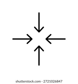 Ilustração vetorial de quatro setas pretas apontando para o centro em um fundo branco, simbolizando foco, mesclagem, redução ou concentração.