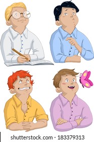 Vector illustration of four boys asking questions for passover. 