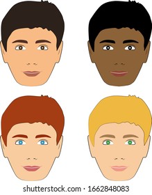 Vector illustration of four boys of different races and nations