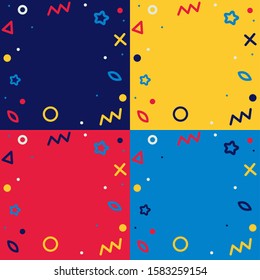 Vector illustration. Four childish abstract backgrounds with copy space. Bright colors and simple forms.