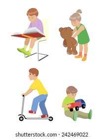 Vector illustration of a four children playing