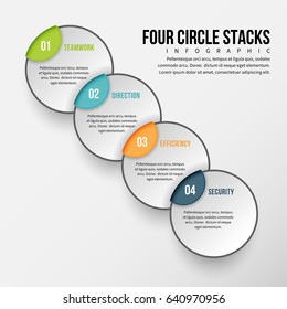 Vector illustration of four circle stacks infographic design element.