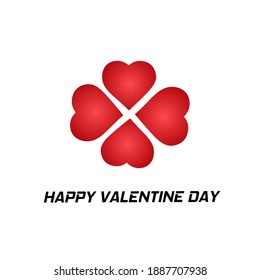 Vector illustration of four circular red hearts logos with the addition of happy valentine's day sentences below.