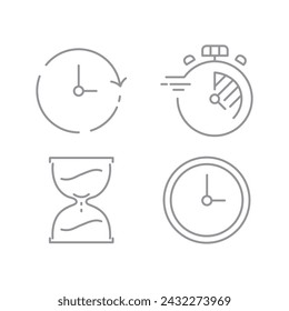 Vector illustration. Four clock icons. Gray icon on isolated on white background. Perfect for your creative idea.