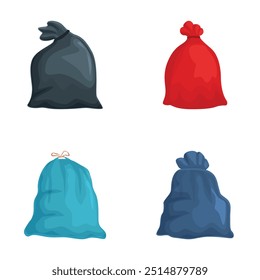 Vector illustration of four colorful garbage bags in cartoon style isolated on white