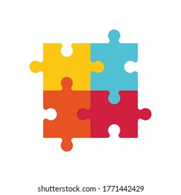 Vector illustration of four colorful jigsaw puzzle pieces.