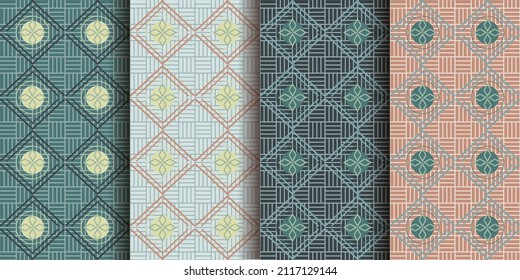 A vector illustration of four colorful similarly patterned backgrounds