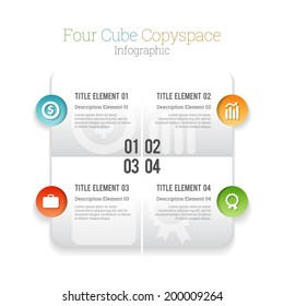Vector illustration of four cube text copyspace infographic element.