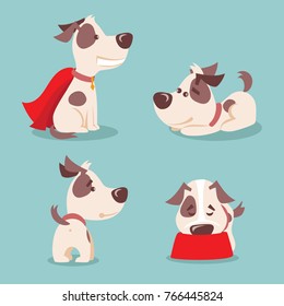 Vector illustration of four cute and funny cartoon puppies