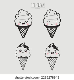 Vector illustration of four cute ice creams, logo design of an ice cream shop.