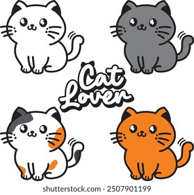 vector illustration four cute short hair cat with different color