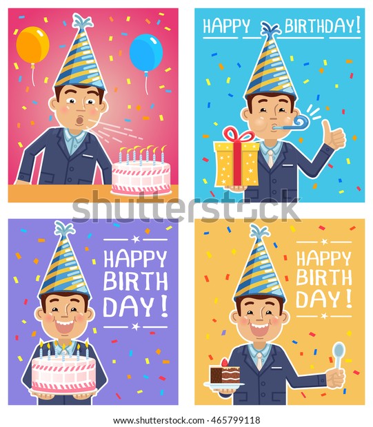 Illustration Vectorielle De Quatre Affiches D Anniversaire Image Vectorielle De Stock Libre De Droits