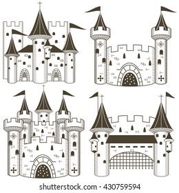 Vector illustration of four different black castles.