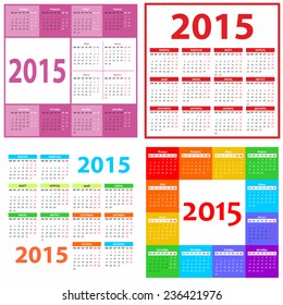 Vector illustration of four different colored calendar grid 2015 