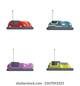 Vector illustration of four different colorful bumper cars on a white background